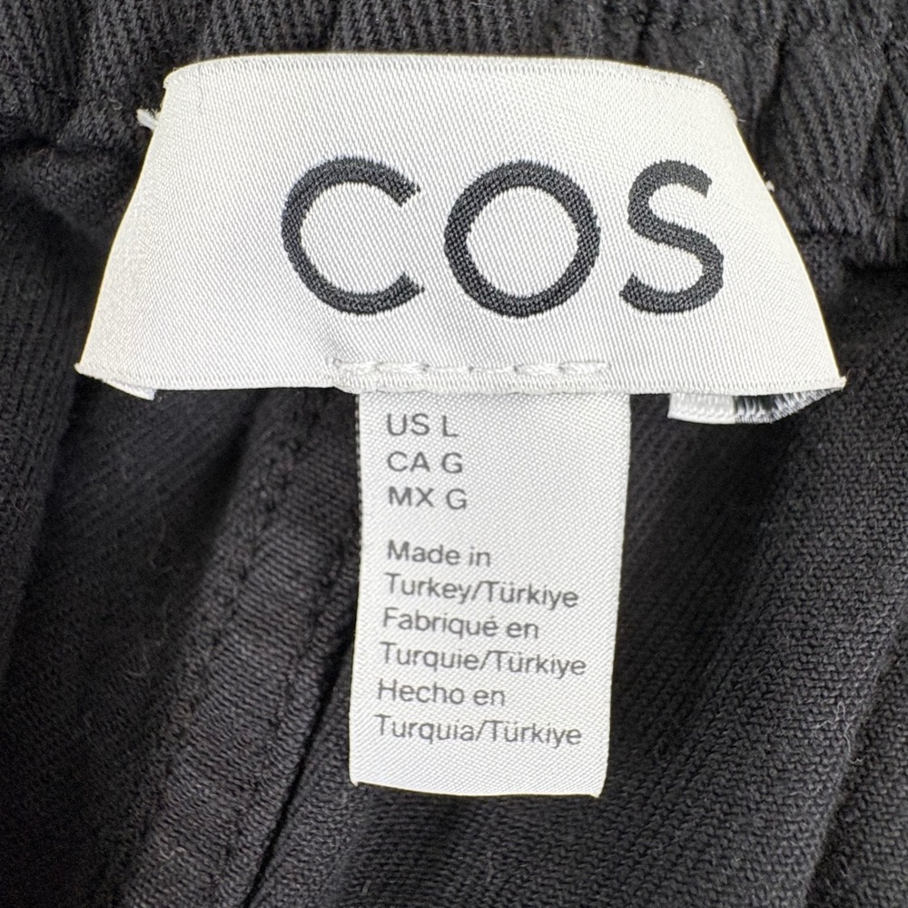 COS Black Wide Leg Cropped Pants Elastic Waist Lagenlook Lyocell Cotton‎ Size L - Picture 4 of 13